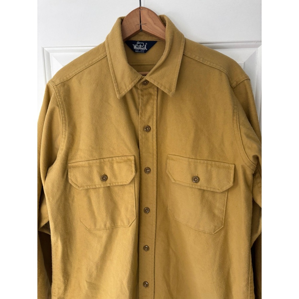 Woolrich Button Up Shirt Mens Large Long Yellow Flannel Vintage Made in USA